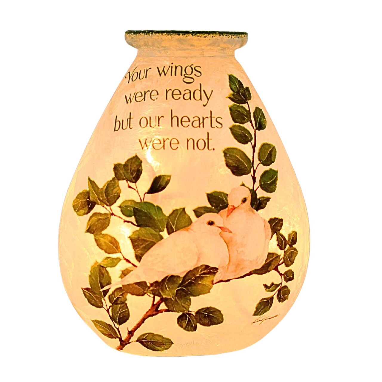 Stony Creek 4.5 Inch Dove Love Pre-Lit Glass Jar Bereavement Lighted Glass Accent , Bereavement Bereavement Pre-It Jar
